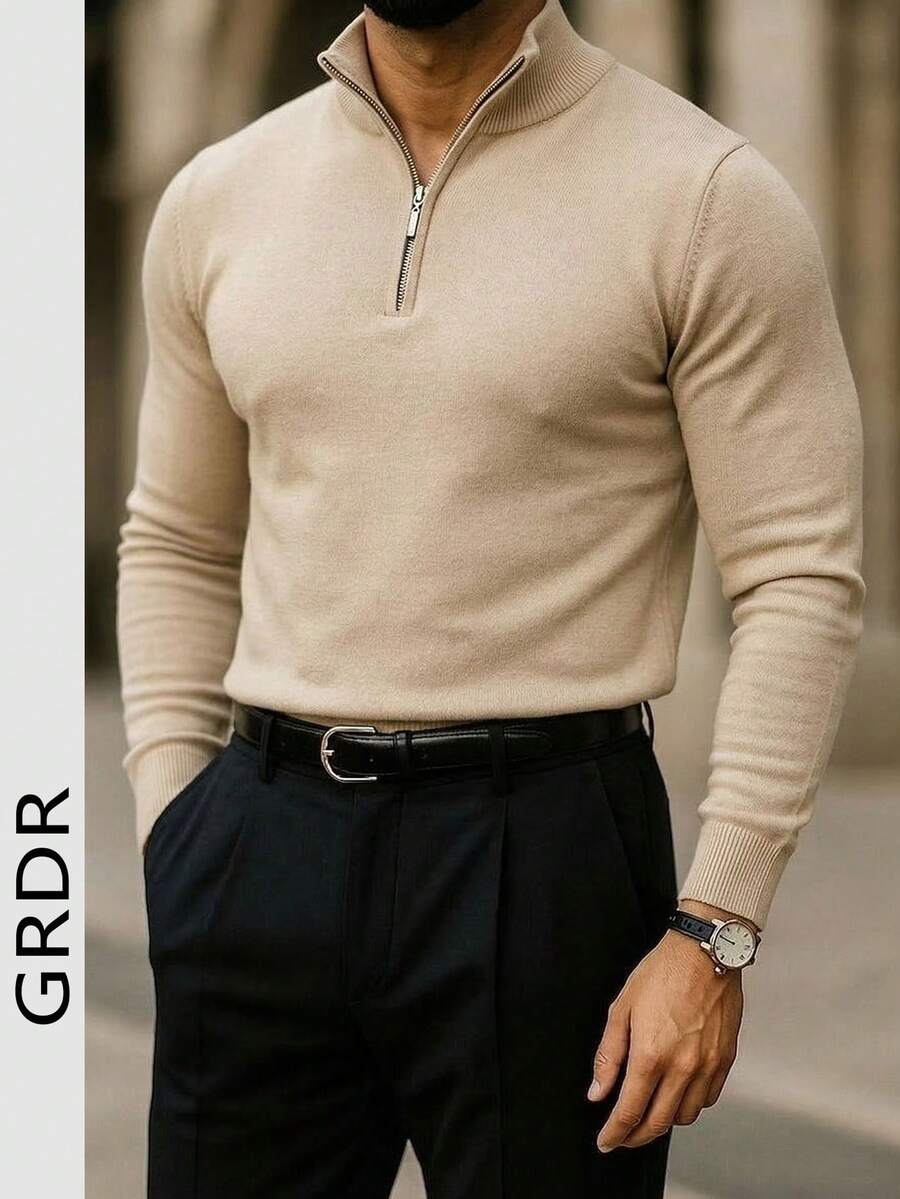 GRDR Men's Casual Long Sleeve Half Zip Knit Sweater, Versatile For Daily Wear