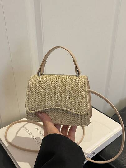Nueva bolsa de mano de paja con estilo retro, apertura con solapa, minimalista y ligera, bolso de hombro casual de capacidad pequeña