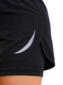 Women's Fashionable Outdoor Casual Sports Shorts, 2 In 1 Printed Design, Multiple Colors, Regular Fit, Suitable For Outdoor Activities And Daily Wear, Perfect Gift For Girlfriend - Black - View 3