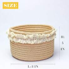Basket For Gifts Small Cute Round Baskets For Baby Wedding Birthday Mini Decorative Jute Rope Baskets For Home Decor Brown 8"X 8"X 5" - màu nâu với ren - Xem 4