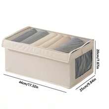 1/2pcs Covered Fabric Foldable Transparent Window Clothing Storage Box, Drawer Style Jeans Organizer Box For Home - Beige With Lid - View 3
