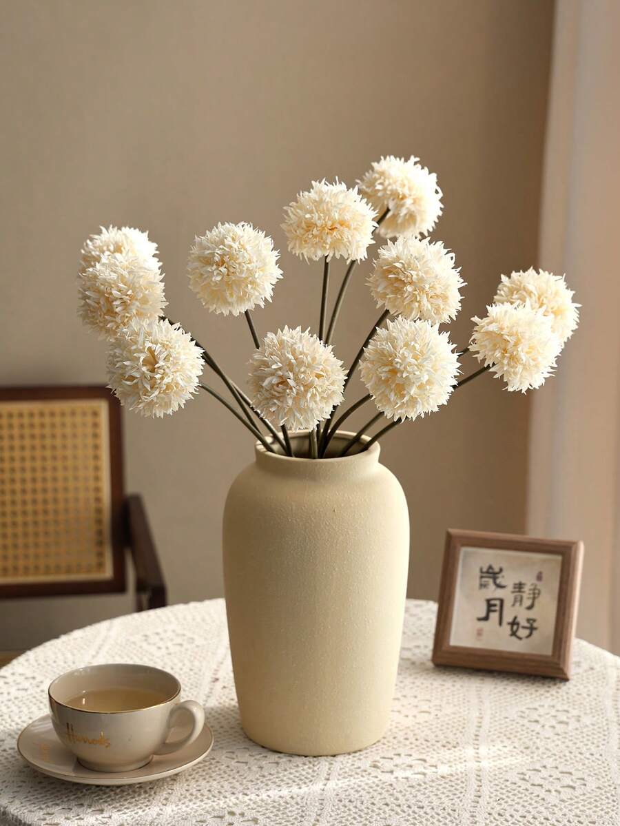 1/2/5个仿真菊花球、绣球花,适用于婚礼装饰、家居花瓶装饰、餐厅/客厅/卧室插花、新娘捧花、腕花、胸花、生日派对装饰、情人节礼物 - 白色 - 查看 1