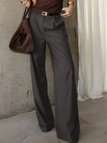 Straight-Leg, Wide-Legged Suit Trousers. Floor-Length. - Dark Grey - View 2