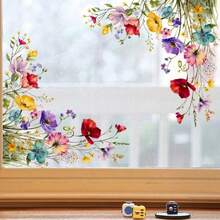 1片花卉花园窗贴，春季野花窗饰，适用于卧室、客厅、电视房、办公室、家居装饰，可移除窗贴 - A - 查看 5