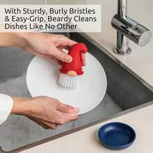 1 pieza Cepillo de cocina con forma de bigote de colores múltiples, cerdas duraderas para limpiar platos, herramienta de cocina divertida, cepillo para verduras, regalo práctico y lindo - Cepillo para lavar platos enano - Ver 3