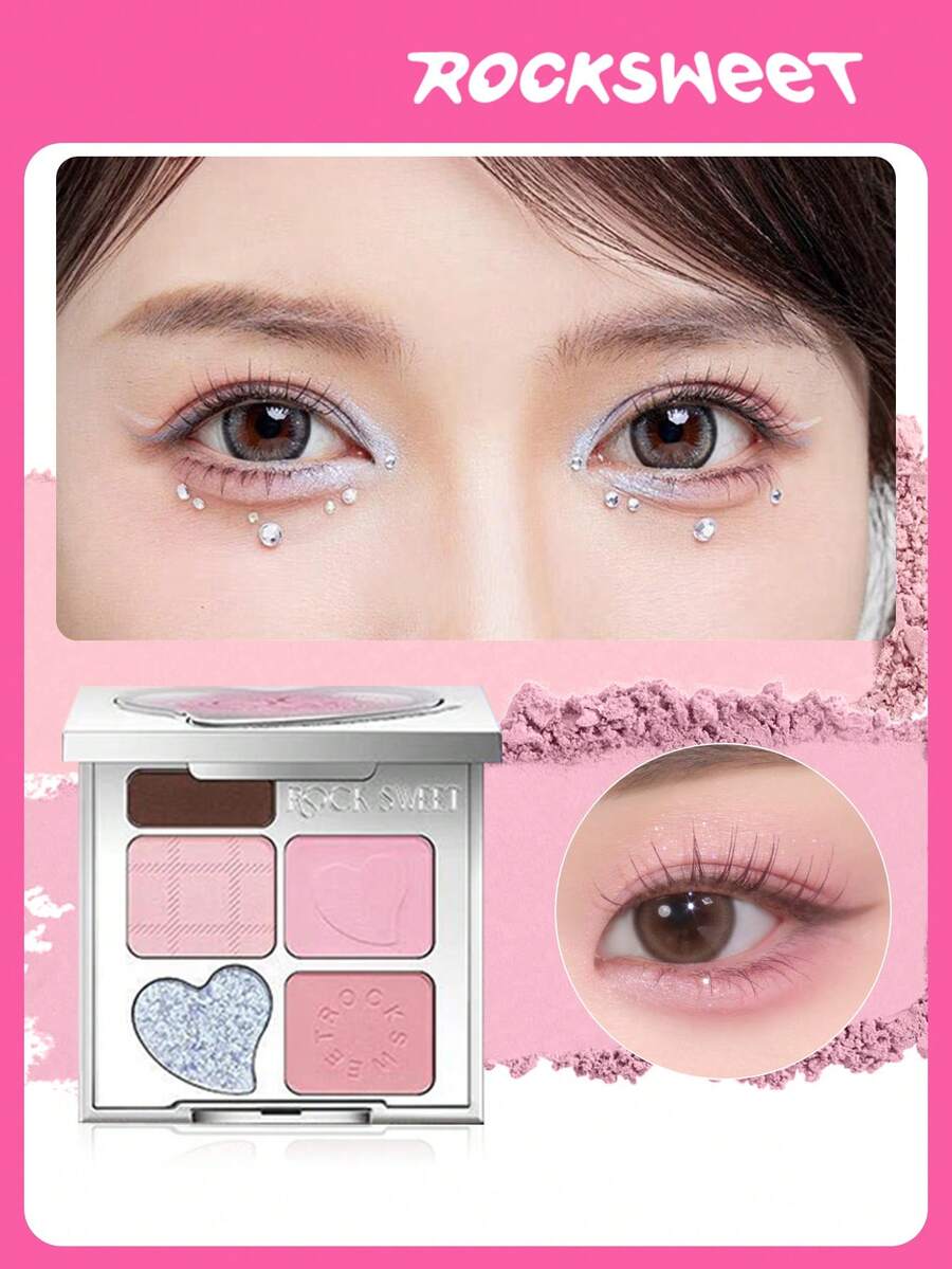 ROCK SWEET 5-Color Eye & Brow Palette - Brow Pencil, Brow Powder, Neutral Eyeshadow, Contour And Matte Highlighter, Sweat-Proof (Perfect Gift) - 02 Bẫy đầu xuân (Hoa anh đào Ice Point)# - Xem 1