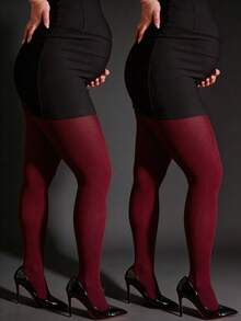 300D Pregnant Women's Tights, Wine Red, Soft & Comfortable Pantyhose, Suitable For 10-25°C, Autumn/Winter, Suitable For Pregnancy, Home, Social Activities, Daily Use - Burgundy - View 5