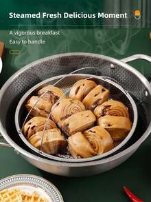 1pc Multifunctional Stainless Steel Steamer, Healthy For Cooking Buns, Fries, Vegetables And Fruits, Household Kitchen Utensil And Accessory - View 6