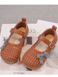 女童镂空编织凉鞋 - 2026夏季新款透气公主凉鞋，软底防滑 - 儿童学步鞋，时尚小皮鞋 - 棕色 - 查看 3