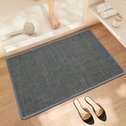 Super Absorbent Non-Slip Thin Bath Mat, Linen-Like Material, Bathroom Accessories Set, Bathroom Decor, Bathroom Mat, Bath Mat, Rug For Bathroom, Door Mat, House Mats, Quick Dry Rubber Backed Mat, Woven Absorbent Bathroom Mat, Low Pile Shower Mat Suitable For Doorway, Bathroom And Bathtub
