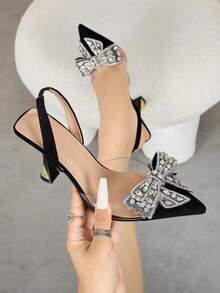 Geeyea A Pair Of Women's High Heels With A High-Quality Upper, Transparent Rubber Strips To Flatter The Foot Shape, And A Uniquely Shaped Stiletto Heel That Makes You Look Taller Without Being Tiring. Suitable For Weddings, Banquets, And Clubbing, Exuding A Sophisticated And Elegant Style. - 黑色 - 查看 3