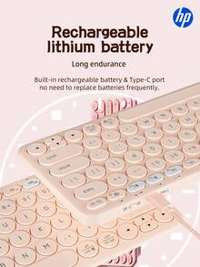 HP Bluetooth Keyboard, Ultra-Thin Wireless Keyboard, Suitable For IPad, Rechargeable Ergonomic Computer Keyboard, Compatible With IOS, Android, Windows PC, Tablet And Mobile Phone, Pink, White - View 6