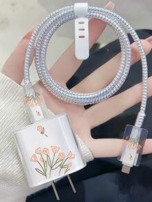 5pcs Transparent Square Tulip Shaped Cable Protector Set, Suitable Compatible With Apple 18W/20W Original Fast Charger - Multicolor - View 2