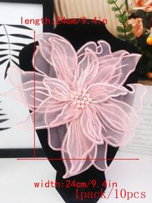 新款手工3D刺绣四层蕾丝，镶嵌水钻和珠子，宽度：23厘米，婚纱DIY刺绣配件 - 粉色 - 查看 7