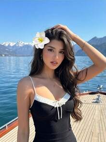 1/8个夏威夷花朵发夹，人造鸡蛋花发夹，波西米亚风布艺发夹，适合女士、沙滩派对、优雅纯色花朵发夹、芙蓉花发饰 - 彩色 - 查看 9