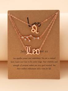 Juego de 3 piezas de collares con colgante de símbolo de letra de los 12 signos del zodíaco con diamantes, accesorios de moda diarios encantadores para mujeres, regalos de cumpleaños - Oro rosa - Ver 11