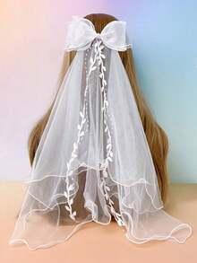1pc Women White Veil Double Layers Lace Brim Faux Pearl Mesh Bridal Head Piece, For Party Festival Daily Use. Valentine's Day Accessories,Wedding Hair Accessories - White - View 5