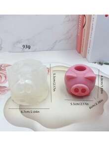 1个可爱小猪蜡烛台硅胶模具，DIY小猪摆件模具，石膏香薰石，蜡烛硅胶模具 - 白色 - 查看 2