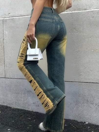 Jeans de estilo vintage, retro, clásico, fotografía callejera, transporte urbano, elegante, versátil, adecuado para las cuatro estaciones, con estilo y de moda.