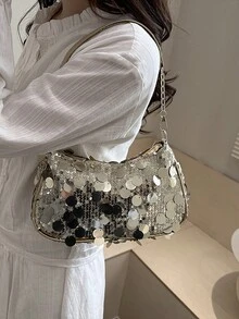 闪亮亮片链条肩带大容量女士个性化新款夏季时尚别致腋下包 - 金色 - 查看 5