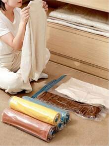 1/3/5Pcs Extra Thick Vacuum Compression Storage Bags, Reusable Roll-Up Space Saver For Clothes & Quilts. Waterproof, Moisture, Moth & Dust Resistant For Home, Bedroom, Dorm & Travel, Practical Student Essentials, Daily Storage & Nice Christmas Gift. - Multicolor - View 4