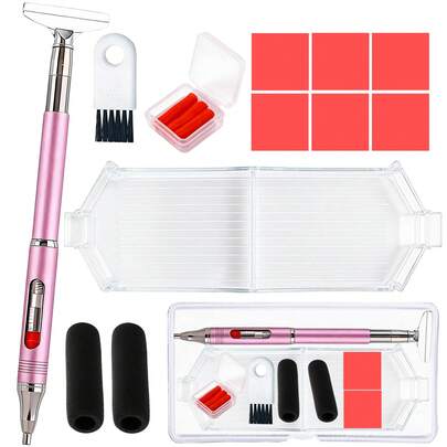 14支装钻石画笔套装，自粘式点钻笔，可填充蜡笔，带金属修正笔，钻石画配件托盘，适用于美甲和5D DIY钻石画