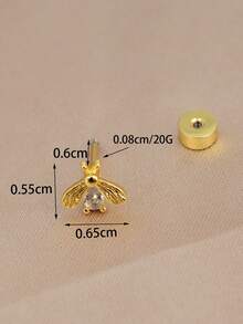 1 Peça Brinco de Ponto Exquisito Banhado a Ouro 18K com Zircônia Cúbica em Formato de Abelha Miniatura, Brinco de Cristal Animal Unissex, Brinco de Cartilagem de Costas Planas Hipoalergênico, Adequado para Orelhas Sensíveis de 20G 8mm - Um par de brincos redondos de zircônia em formato de abelha. - Visão 3