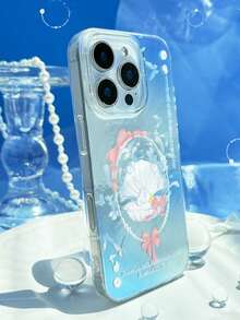 Shell 1pc Cute Blue Seashell & Pink Bow Aesthetic Phone Case For IPhone17 16 15 14 13 12 11 17ProMax 16Pro 15Plus, Dreamy Glacier Texture Shockproof Cover - Blue - View 4