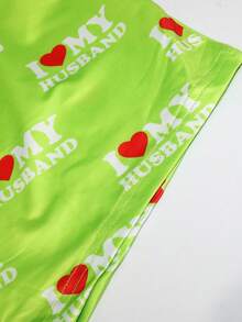 Quần short nữ màu xanh neon mùa hè in chữ và trái tim, cạp chun, dáng ôm, thoải mái, thích hợp đi nghỉ mát. - màu xanh lá - Xem 4