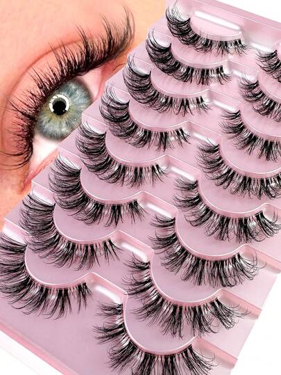 8 pares de pestañas postizas cortas y suaves de 3D de imitación de visón con diseño de cruce, base transparente, efecto de extensión natural, pestañas postizas de barra, pestañas dramáticas, pestañas de estilo de dibujos animados cómodas, adecuadas para maquillaje diario y maquillaje de bloguera de belleza