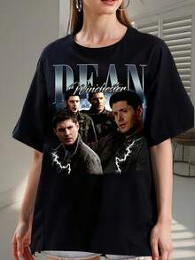Deans Winchester 90s Vintage Style T-Shirt, Deans Winchester Gifts For Men And Women, Unisex Printed T-Shirt 2091 - Made From Pure Cotton, It's Soft And Breathable, Suitable For Both Men And Women. It's A Casual Shirt Suitable For All Seasons And A Stylish Souvenir. It's Suitable For Everyday Wear, Streetwear Enthusiasts, And Music Lovers. - Black - View 6