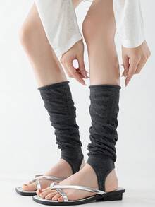 1双女士纯色薄款休闲褶皱时尚透气腿套，甜美少女风，适合日常穿着，春夏皆宜 - 彩色 - 查看 6