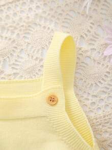 Baby Girls' Lightweight Knit Floral Embroidery Strap Romper Jumpsuit, Summer - Yellow - View 3