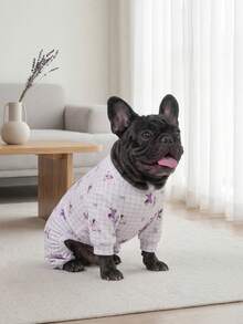 狗狗夏季防掉毛睡衣 - 透气高弹全包覆宠物连体衣，夏季防舔舐防虫连体衣，适合中大型犬，全身印花狗狗服装 - 可爱的蓝白条纹兔子和樱桃图案 - 彩色 - 查看 5