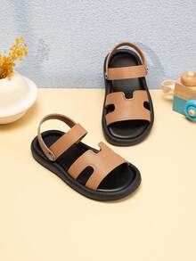 1双男女通用新款简约设计套脚平底可爱凉鞋，软底防滑儿童休闲拖鞋，夏季百搭 - 卡其色 - 查看 2