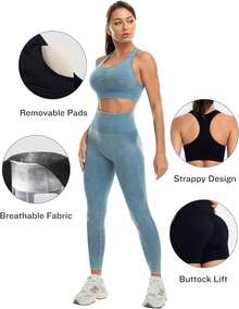 3 Piece Workout Sets For Women Butt Lifting Leggings With High Impact Sports Bra Gym Shorts - 紫色 - 查看 8