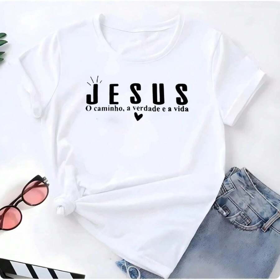 Linda Tudo é Aquele Que Cré Jesus Cristo T-Shirt Women's Blouse - 白色 - 查看 1