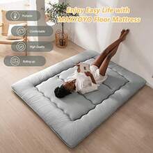 MAXYOYO Colchón de piso japonés colchón de futón colchón de espuma viscoelástica enrollable colchón de invitados almohadilla de dormir gruesa tapete de tatami plegable tumbona cama sofás y sofás gris tamaño Queen - Gris - Ver 3