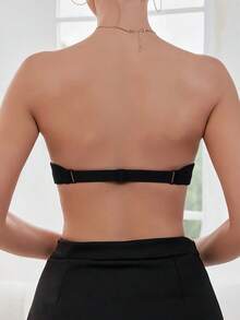 Women's Black Strapless Bra, Sexy Invisible Strapless Bra With Front Clasp, Underwire Push Up Bra With Backless Design, Invisible Non-Slip Supportive Thin Top Thick Bottom Bra For Small Bust - Black - View 3