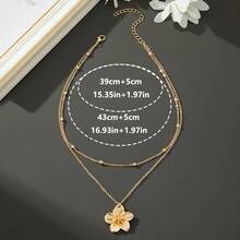A Two-Layered Pleated Flower Pendant Necklace, Fashionable And Simple, Suitable For Daily Wear And As A Gift For Women - Gold - View 4