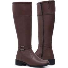 Women's High-Top Riding Boot With Texture, Classic Style, Elegant, Casual, Chic And Stylish, For Autumn/Winter - Capuchino - Ver 5
