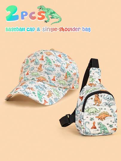 Bộ 2 món gồm mũ lưỡi trai và túi đeo ngực in hình công viên khủng long hoạt hình dành cho bé trai 3-6 tuổi, mũ che nắng, dễ thương và nhẹ, có thể điều chỉnh để tiện sử dụng hàng ngày, thích hợp cho các hoạt động ngoài trời, đi biển, câu cá, kỳ nghỉ, cũng có thể dùng làm quà tặng tựu trường hoặc sinh nhật.