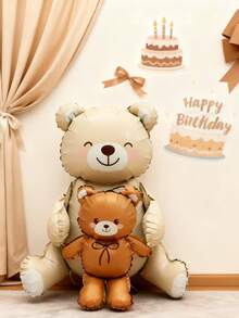 1/2/3/9pcs 37-Inch Sitting Brown Bear Shaped Balloon Base, Balloon Birthday Party Decoration, Indoor Tabletop Gathering Arrangement, Foil Balloon - View 2