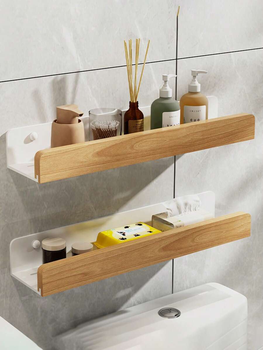 Kệ đựng đồ phòng tắm bằng gỗ và sắt, không cần khoan, giá để đồ phòng tắm, kệ trang điểm, kệ trang điểm hai tầng, hộp đựng đồ trang điểm phòng tắm. - trắng - Xem 1