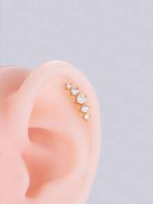 1pc Fashionable Rhinestone Stainless Steel Cartilage Piercing Earring - Yellow Gold - View 1
