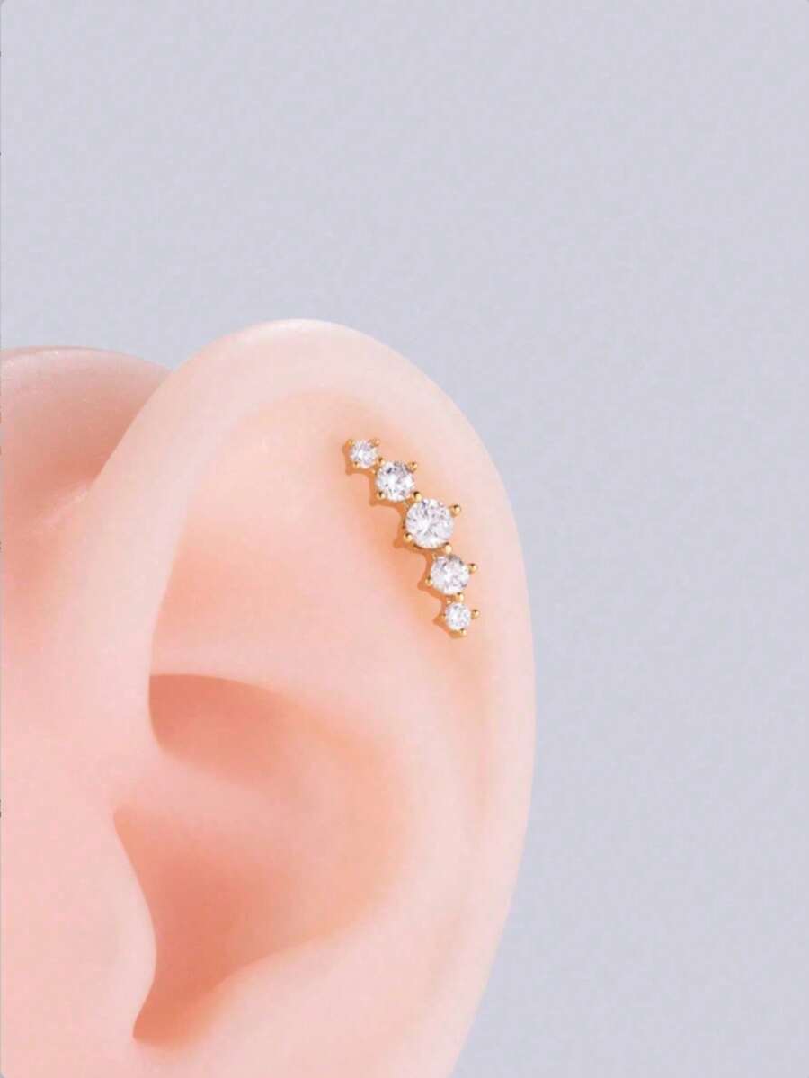 1pc Fashionable Rhinestone Stainless Steel Cartilage Piercing Earring - Yellow Gold - View 1