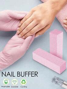 10pcs Nail Buffing Blocks, Medium/Fine Grit 100/180 Grit Polishing Blocks, Suitable For Acrylic Nails, Gel Nail Polish Nails, 3-In-1 Professional Pedicure Manicure Polishing Set, Nail Art Supplies, Nail Tools, Nail Art Tools, Back To School Season, Manicure, Nail Tools - Pink - View 3