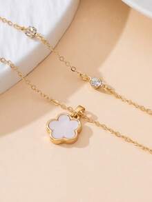 1 chiếc vòng cổ nhiều lớp kiểu dáng mùa hè mới, phong cách bãi biển, cổ điển, đa năng, tối giản, thanh lịch với mặt dây chuyền hình cỏ ba lá lấp lánh dành cho nữ. - trắng - Xem 5