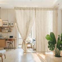 1 chiếc rèm ngắn hai mặt bằng vải lanh cotton, kiểu Wabi-Sabi Nhật Bản, có độ xuyên sáng nhẹ, dùng làm vách ngăn phòng, rèm cửa sổ nhà bếp, phòng ngủ, ban công. - Màu be - Xem 10