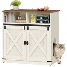 HaluPeit Cat Litter Box Cabinet, 80 X 48 X 80 Cm, Hidden Cat Cabinet With Storage Space, Wooden Cat Cabinet, Country-Style Cat House, TV Cabinet/Side Table, Vintage Brown And White - trắng nâu - Xem 7